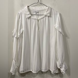 Current Air Anthropology White Long Sleeve Blouse Ruffles size S